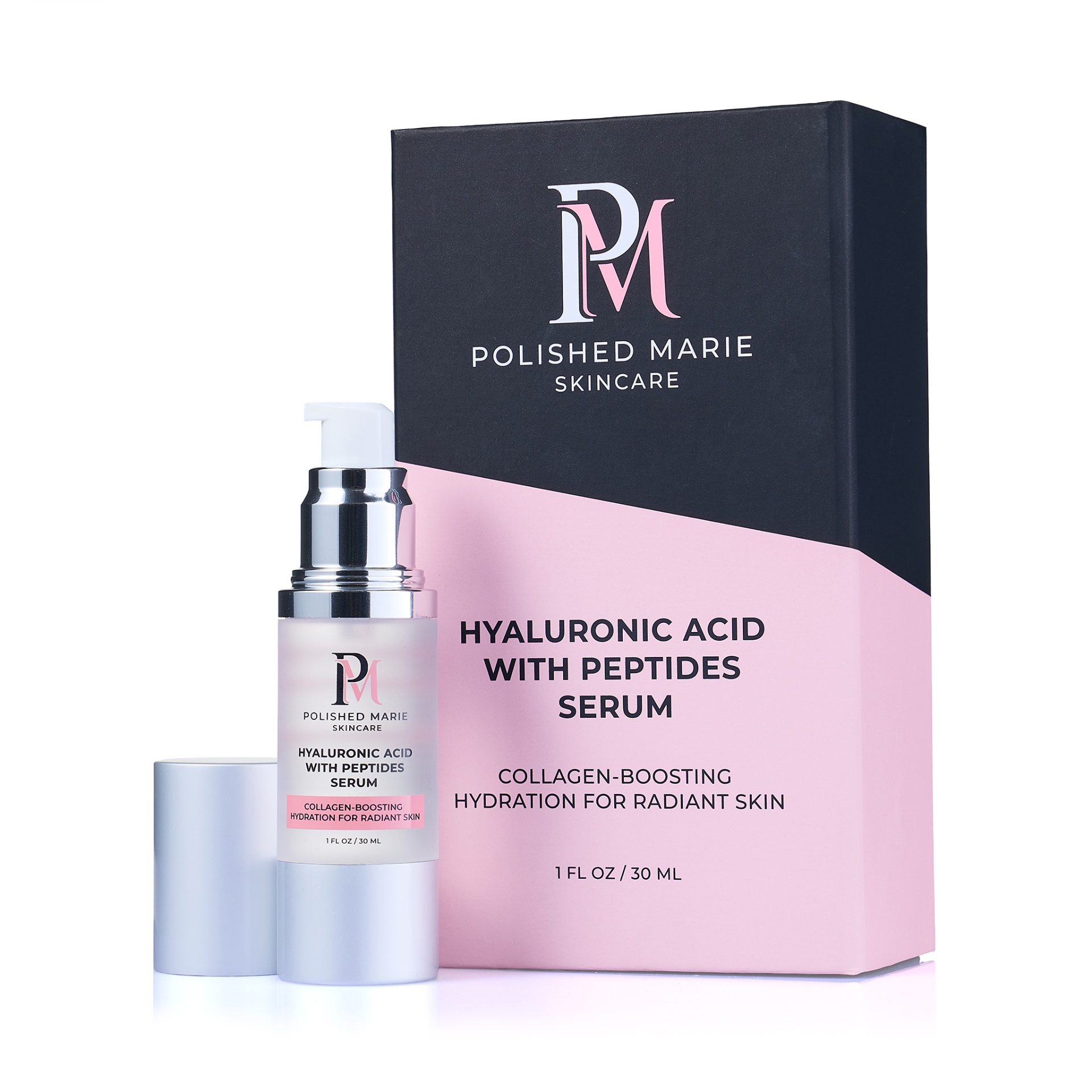 Polished Marie Hyaluronic Acid with Peptides Serum bottle and box